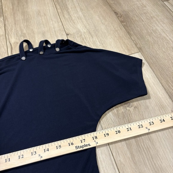 Carmen Marc Valve Navy Blue Cold Shoulder Satin Soft Blouse Business Work Small - Picture 4 of 6